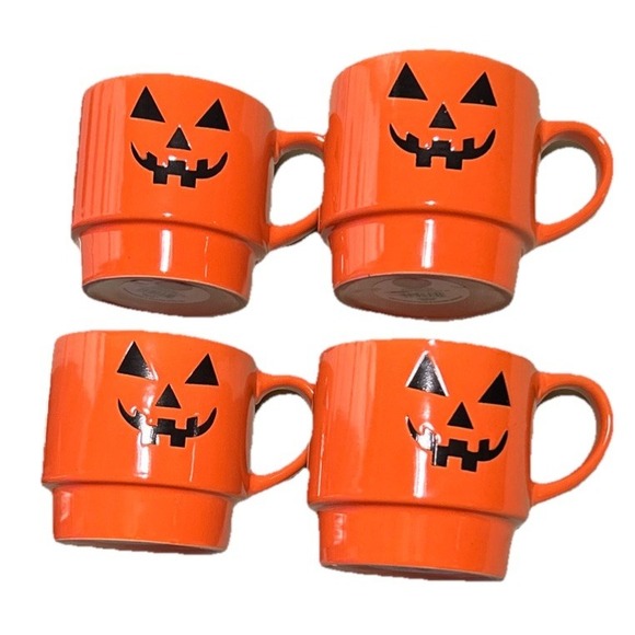 Royal Norfolk Halloween Stackable Pumpkin Mug 14OZ Stoneware Set Of 4 - Picture 1 of 4